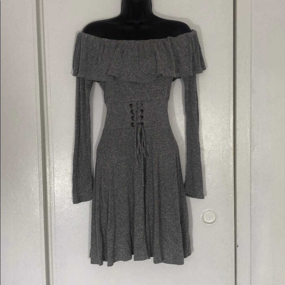Express Heather Grey Off-Shoulder Sweater Dress
